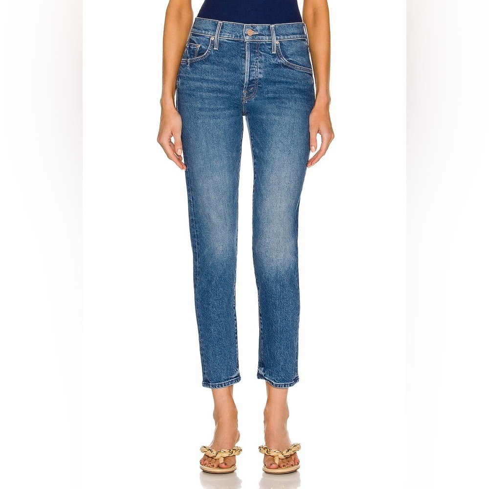 MOTHER The Stinger Flood Button Fly High Waist Medium Wash Straight leg Jeans 26